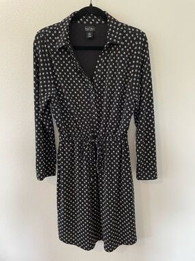 Nicole Miller New York Black Long-Sleeve Drawstring Shirt Dress